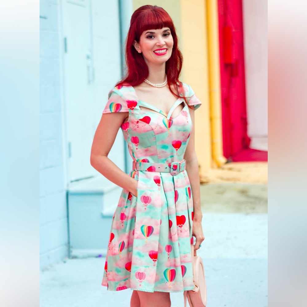 Voodoo Vixen Mint & Pink Hot Air Balloon Fit-and-Flare Dress